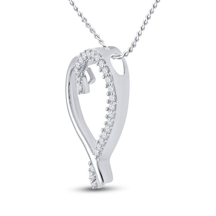 10kt White Gold Women's Diamond Segmented Heart Outline Pendant 1/6 ctw