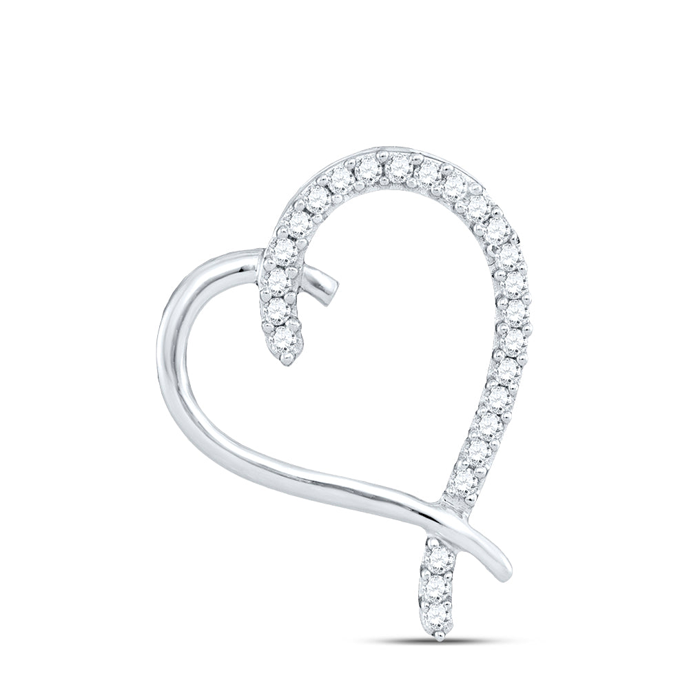 10kt White Gold Women's Diamond Segmented Heart Outline Pendant 1/6 ctw - view 2