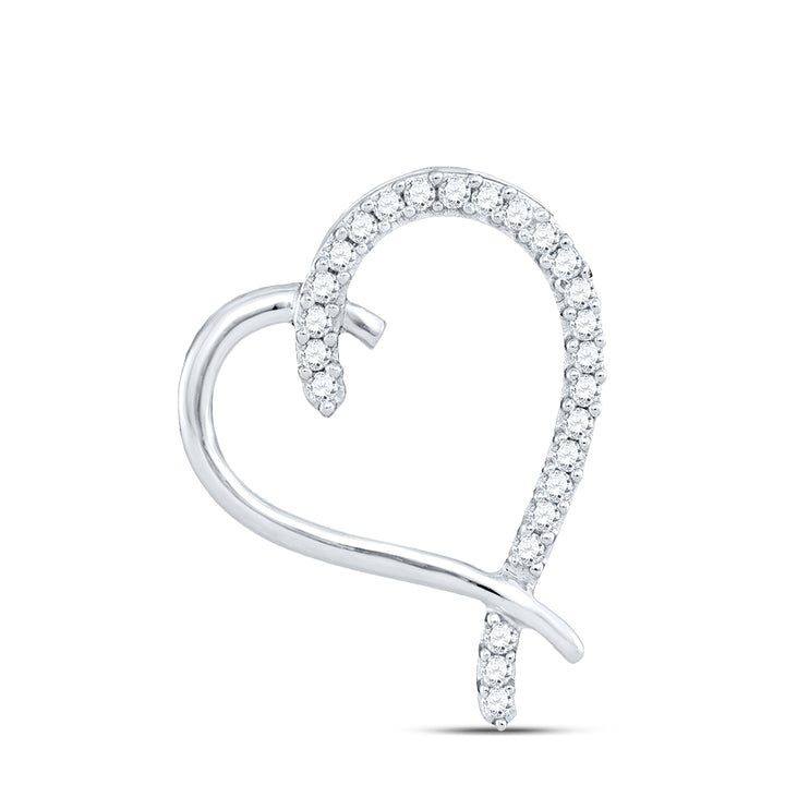 10kt White Gold Women's Diamond Segmented Heart Outline Pendant 1/6 ctw - view 2