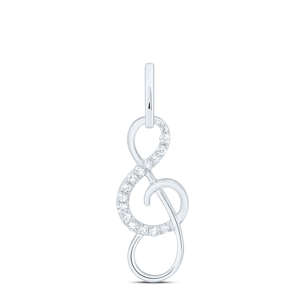 10kt White Gold Women's Diamond Treble Clef Music Note Pendant 1/10 ctw