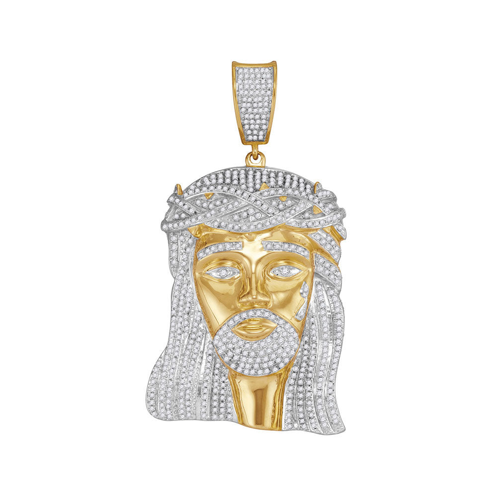 10kt Yellow Gold Men's Diamond Jesus Charm Pendant 2-1/2 ctw
