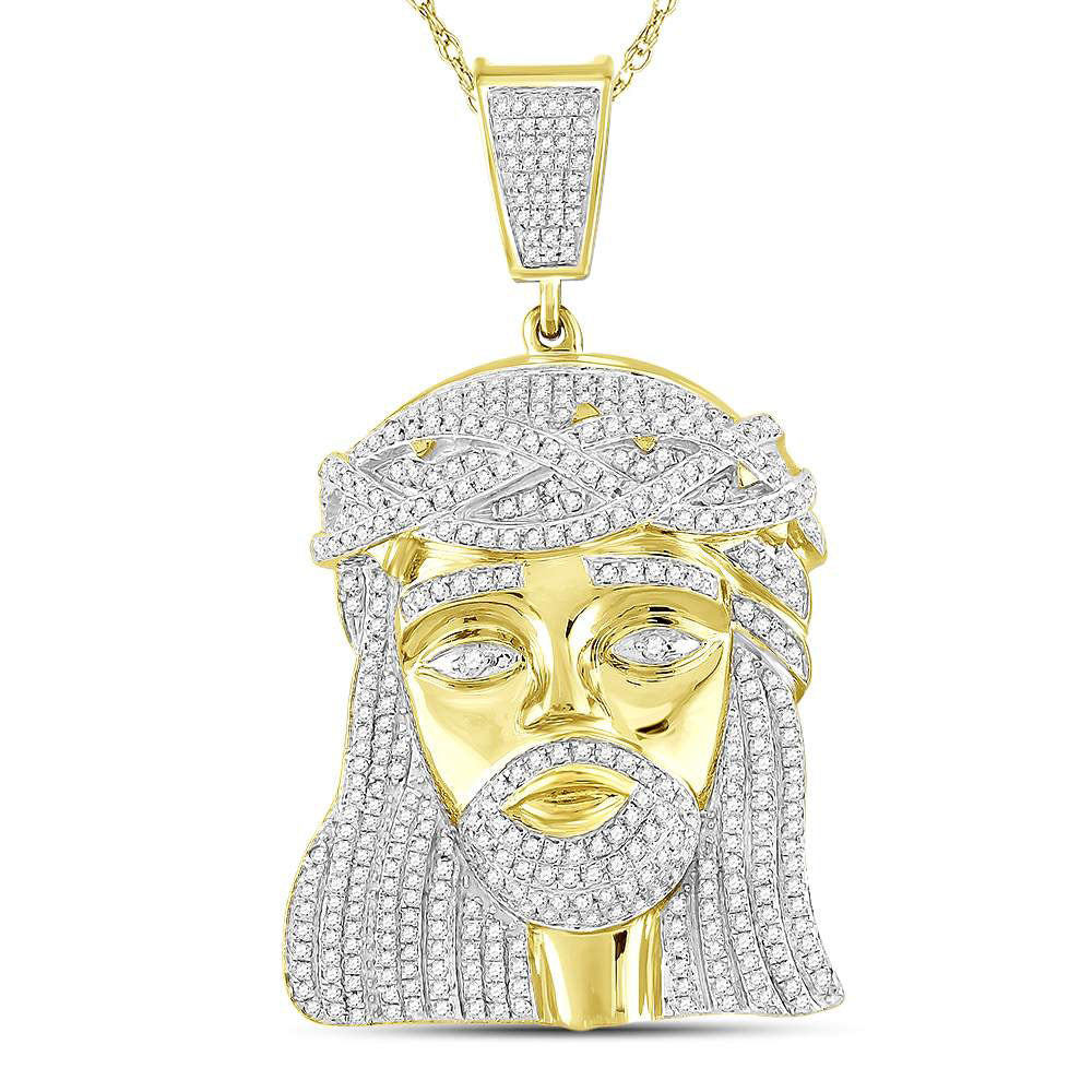 10kt Yellow Gold Men's Diamond Jesus Christ Messiah Charm Pendant 1-7/8 ctw