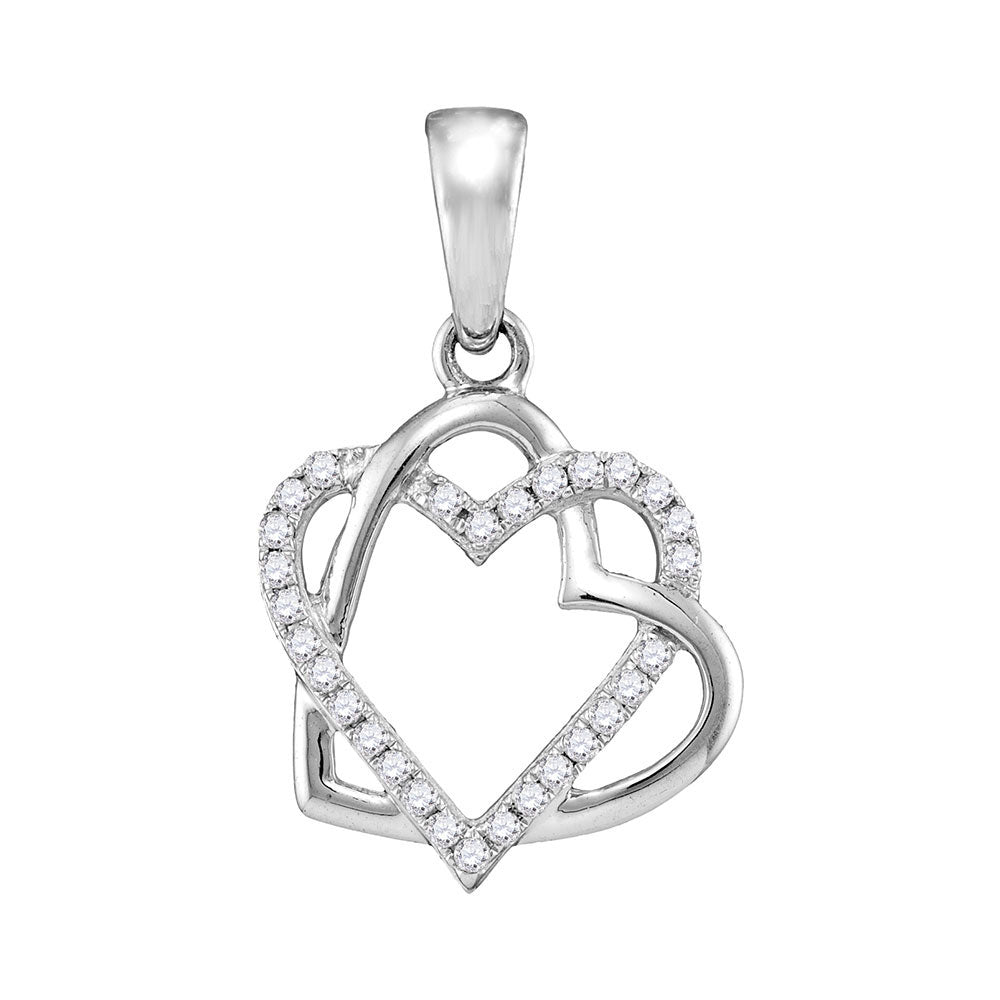 10kt White Gold Women's Round Diamond Heart Pendant 1/4 ctw