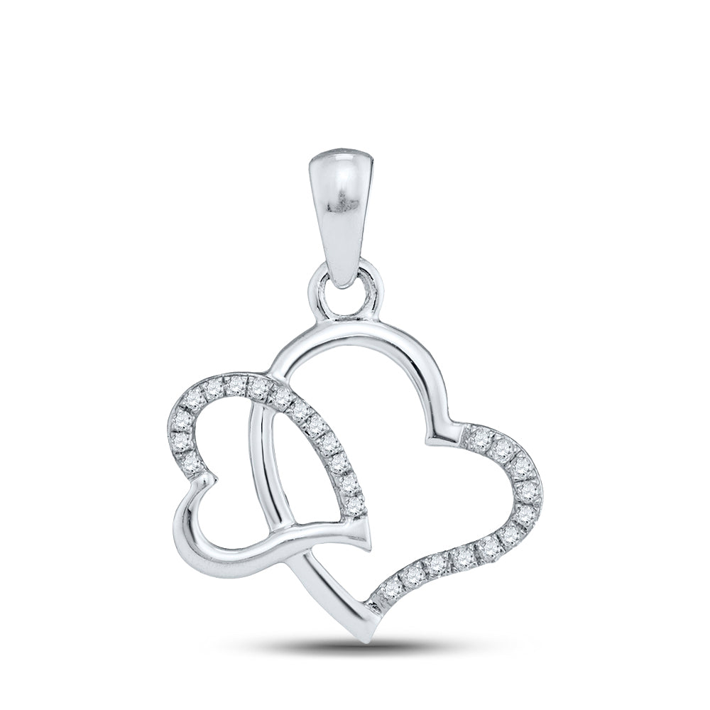 10kt White Gold Women's Diamond Double Heart Pendant 1/10 ctw