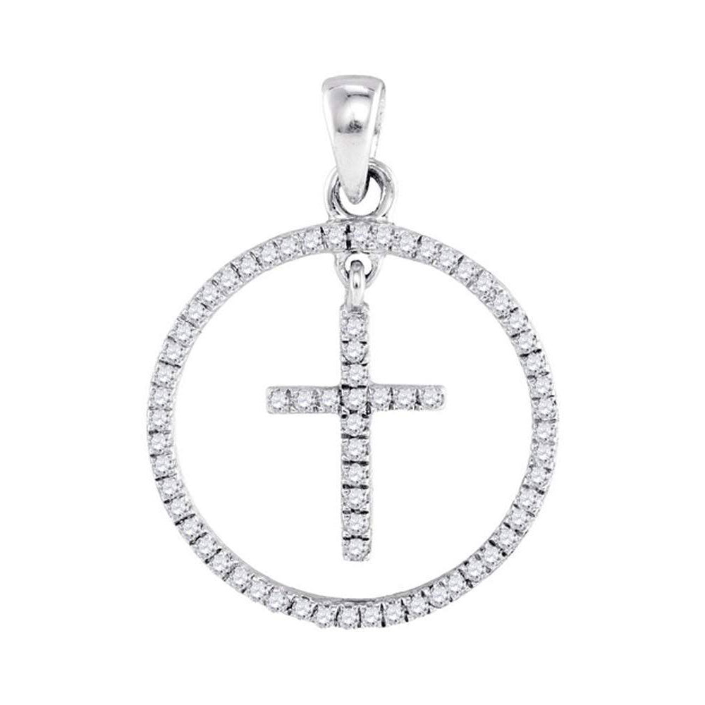 10k White Gold Diamond Women's Cross Circle Pendant 1/4 ctw