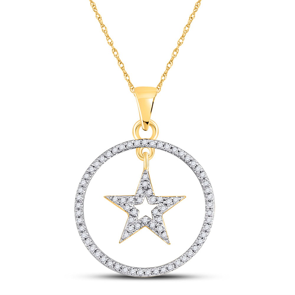 10kt Yellow Gold Women's Diamond Circle Dangling Star Pendant 1/4 ctw