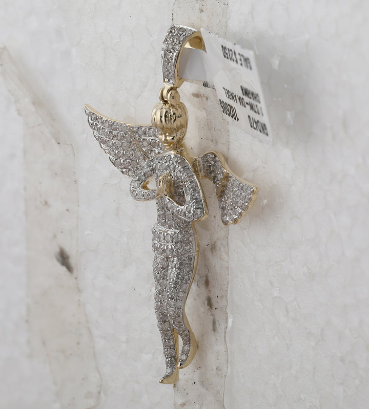 10kt Yellow Gold Men's Diamond Angel Wings Cherub Charm Pendant 1 ctw