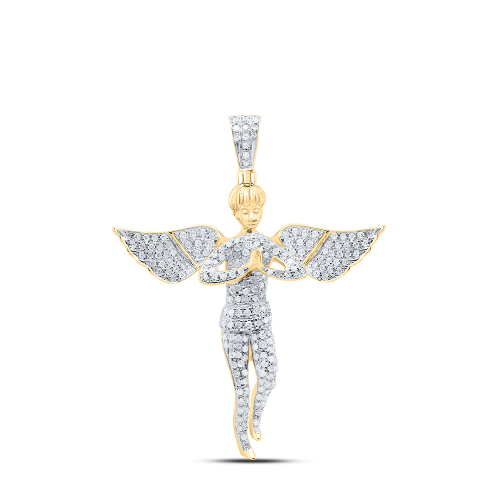 10kt Yellow Gold Men's Diamond Angel Wings Cherub Charm Pendant 1 ctw - view 2
