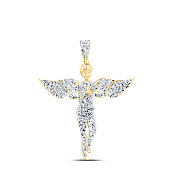 10kt Yellow Gold Men's Diamond Angel Wings Cherub Charm Pendant 1 ctw - view 2