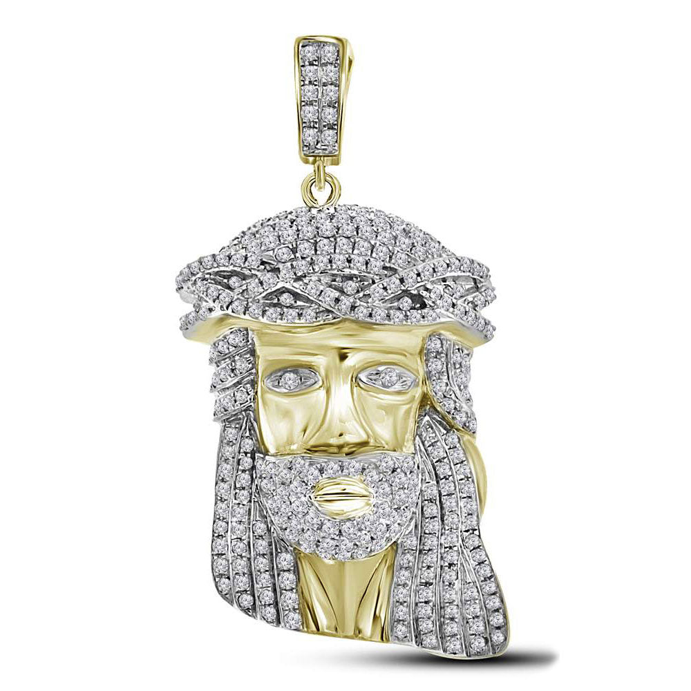 10kt Yellow Gold Men's Diamond Jesus Christ Messiah Charm Pendant 1-1/3 ctw