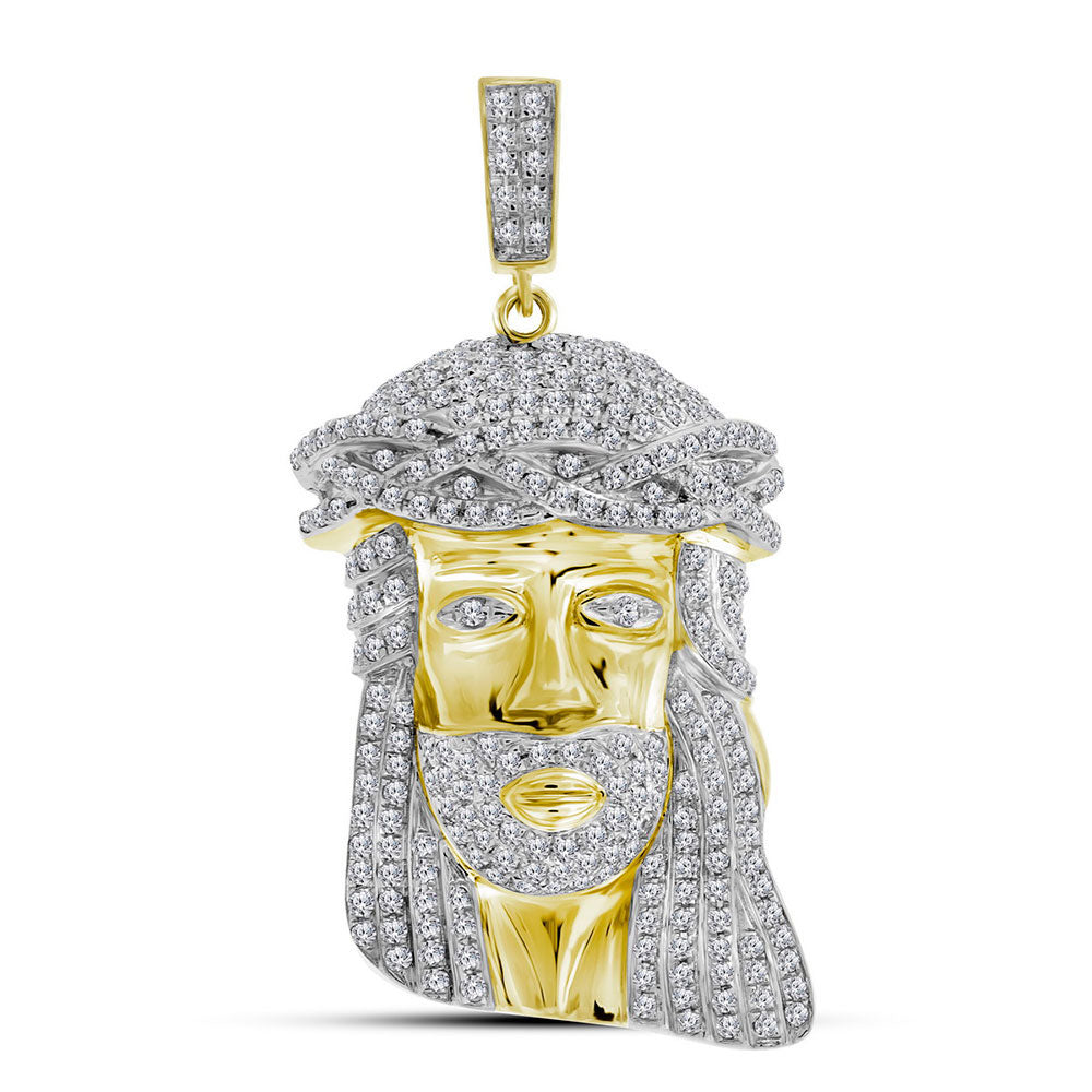 10kt Yellow Gold Men's Diamond Jesus Face Charm Pendant 1-1/4 ctw