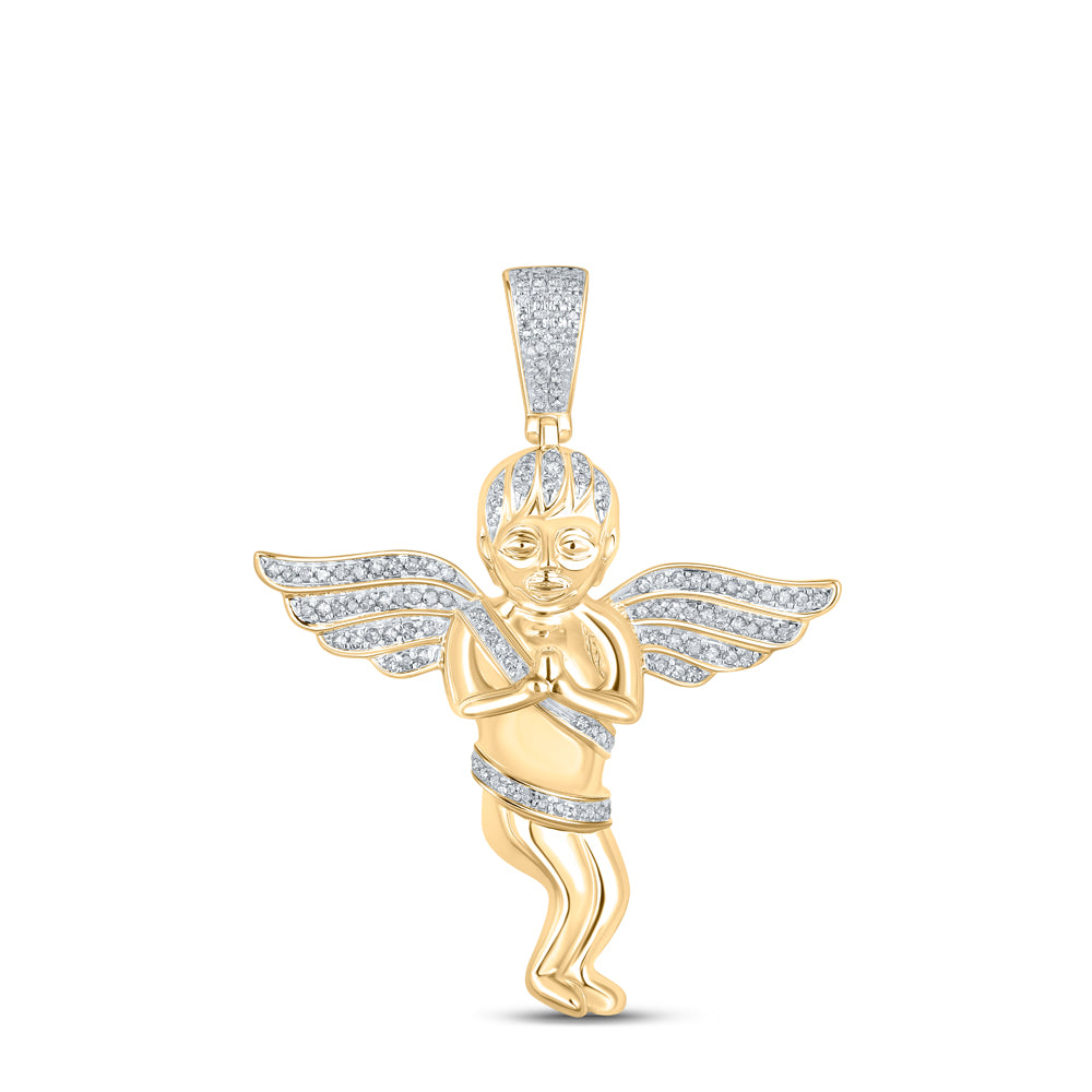 10kt Yellow Gold Men's Diamond Angel Wings Cherub Charm Pendant 1/2 ctw