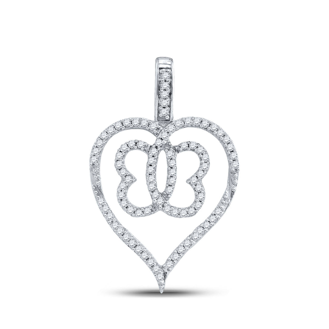 10kt White Gold Women's Diamond Heart Butterfly Pendant 1/3 ctw
