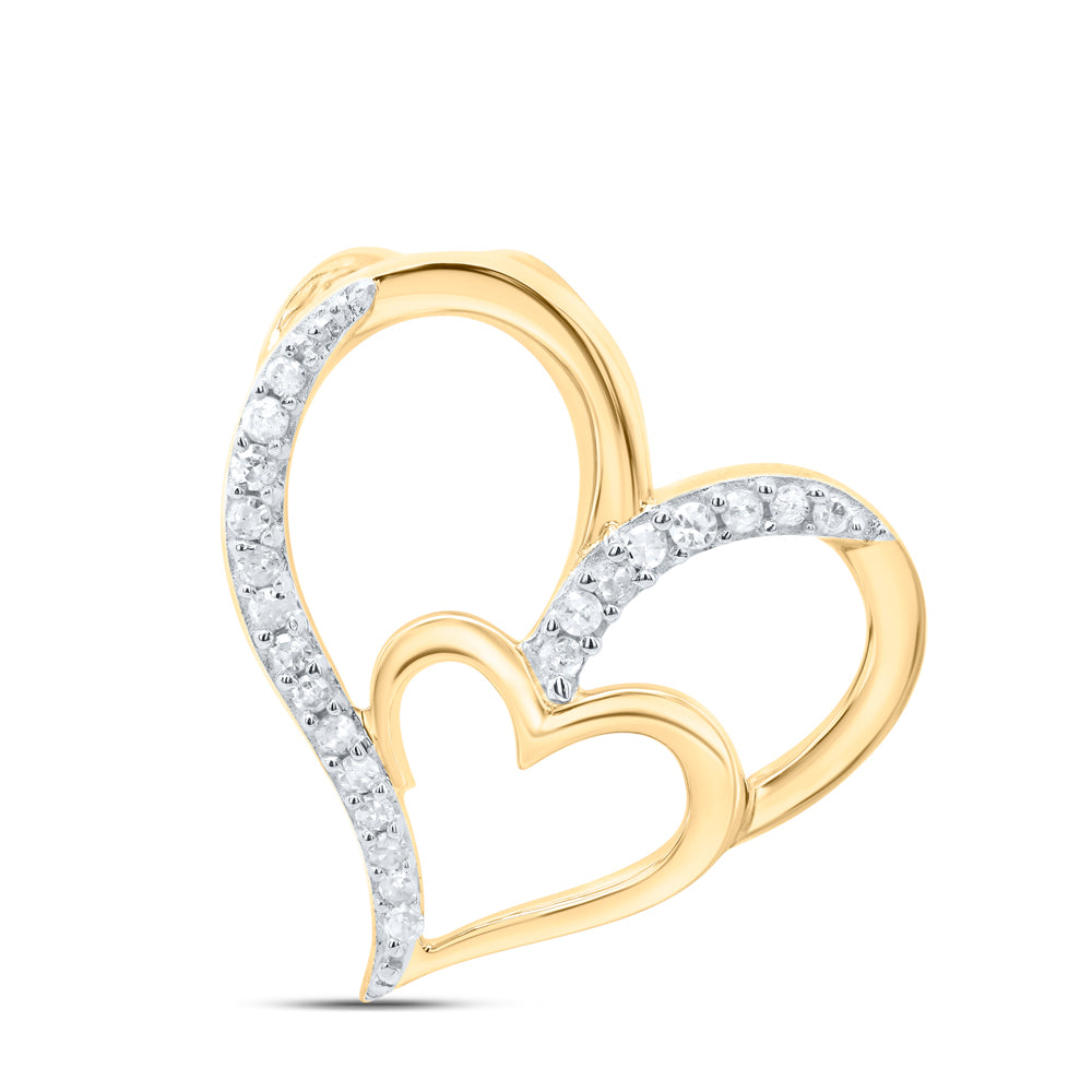 10kt Yellow Gold Women's Diamond Double Heart Pendant 1/6 ctw