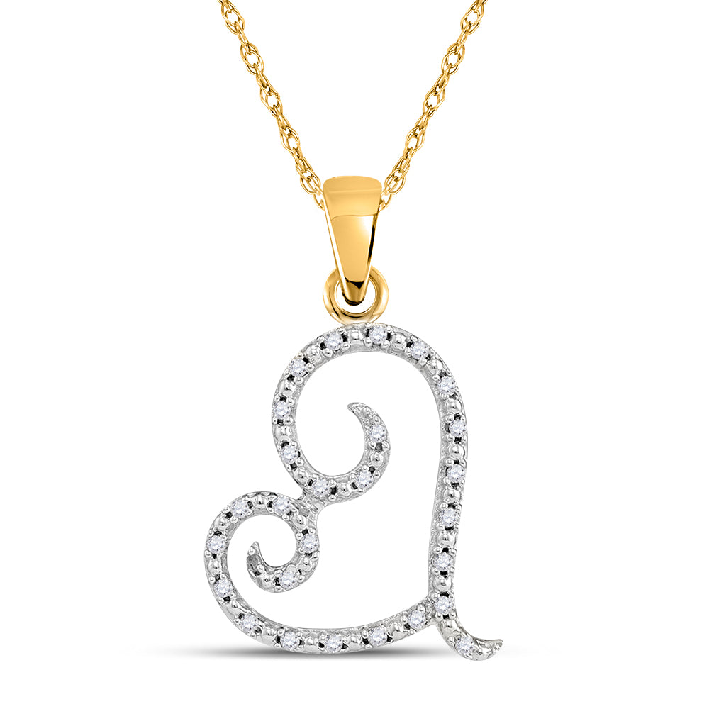 10kt Yellow Gold Women's Diamond Curled Heart Pendant 1/10 ctw