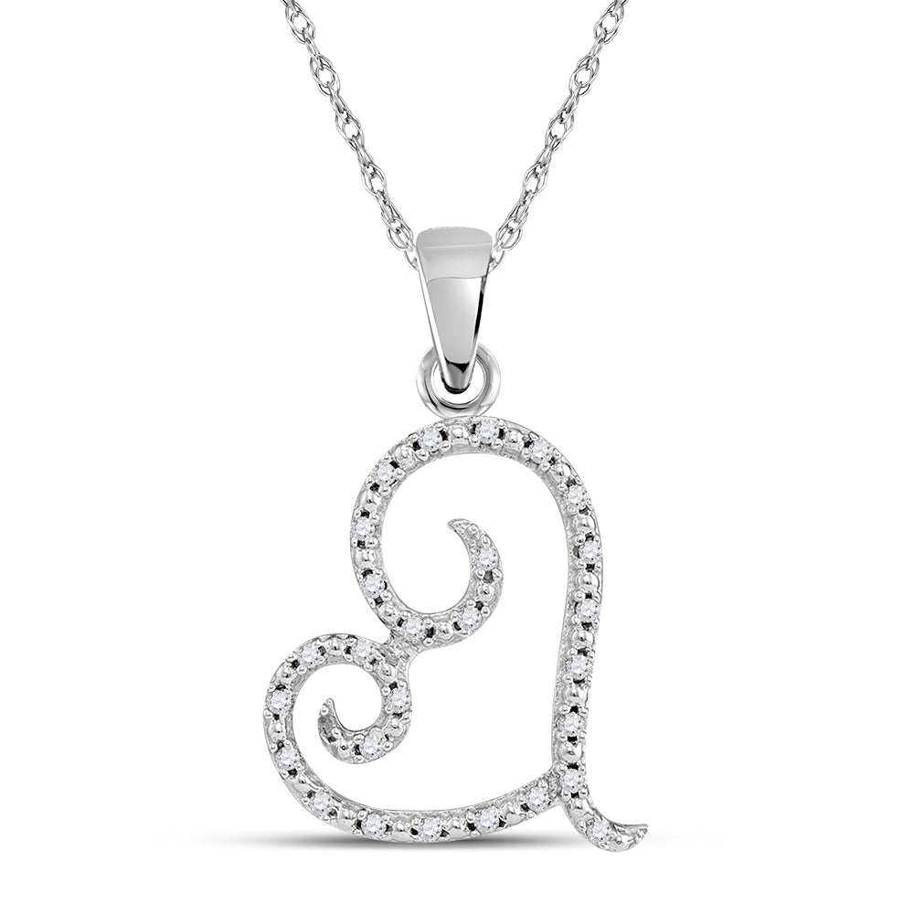 10kt White Gold Women's Diamond Curled Heart Pendant 1/10 ctw