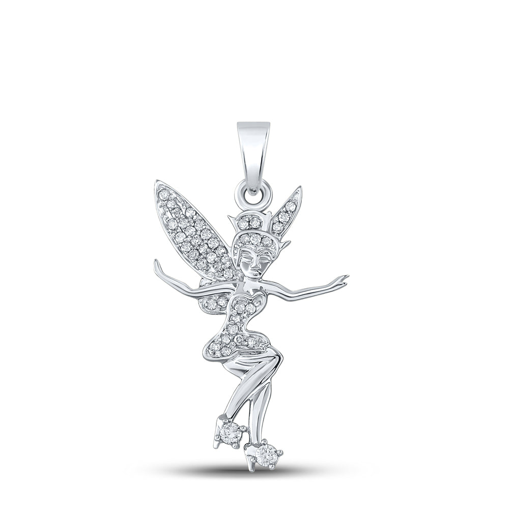 10kt White Gold Women's Diamond Tinkerbell Fairy Sprite Pendant 1/4 ctw