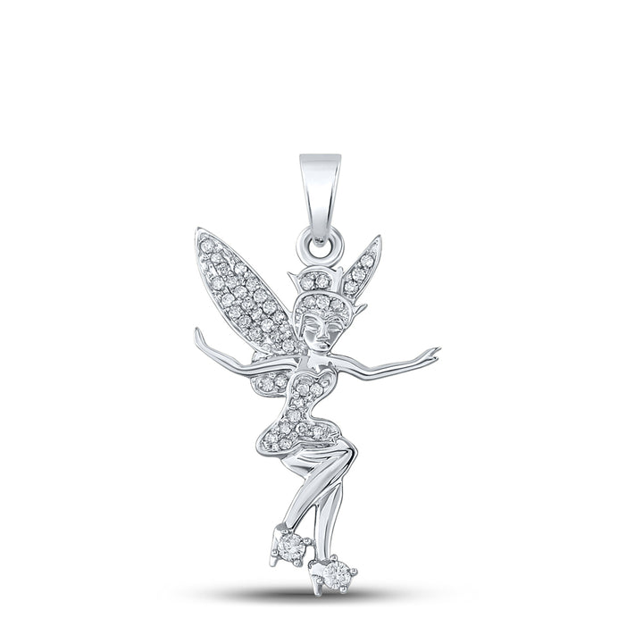 10kt White Gold Women's Diamond Tinkerbell Fairy Sprite Pendant 1/4 ctw