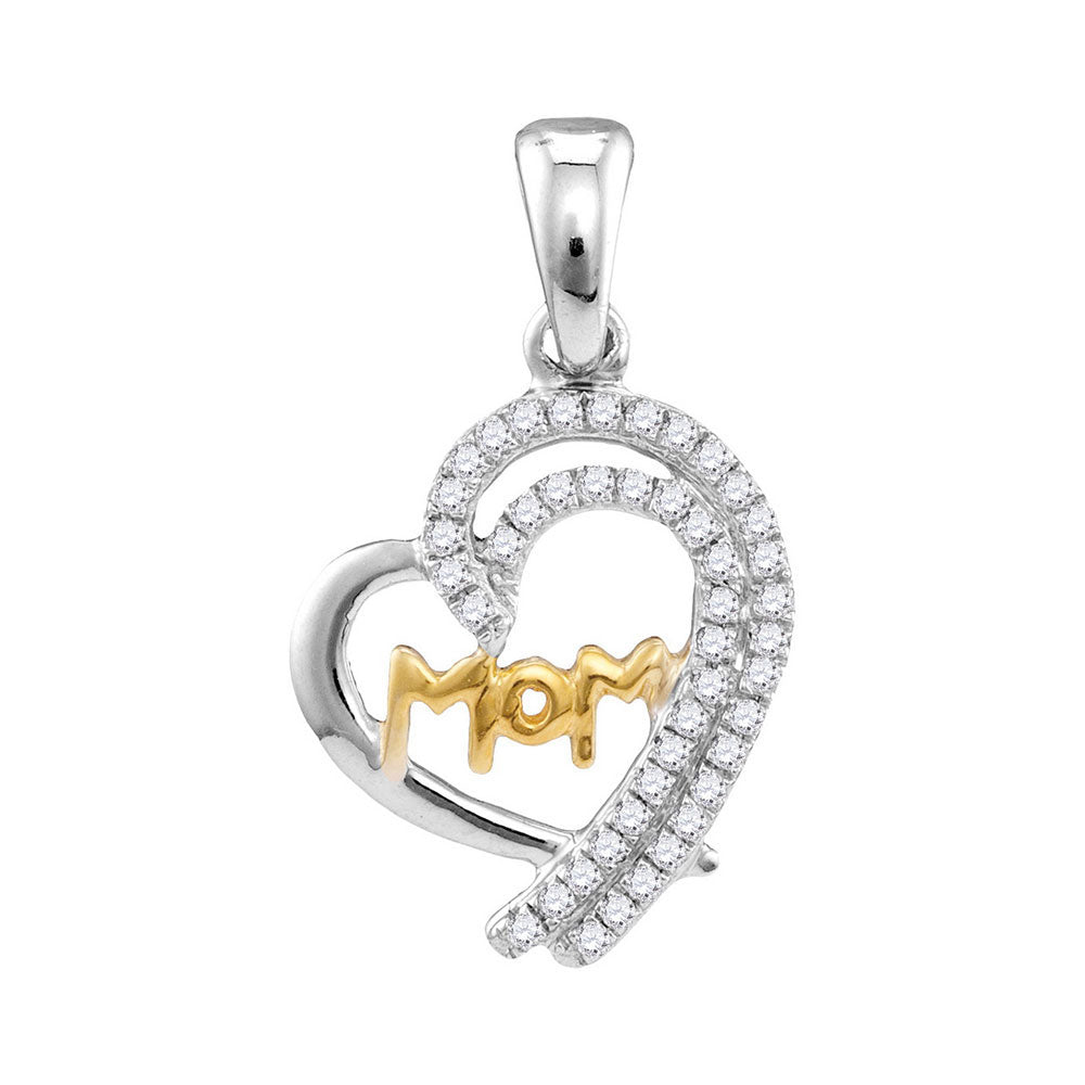 10kt White Gold Women's Diamond Two-tone Mom Heart Pendant 1/5 ctw