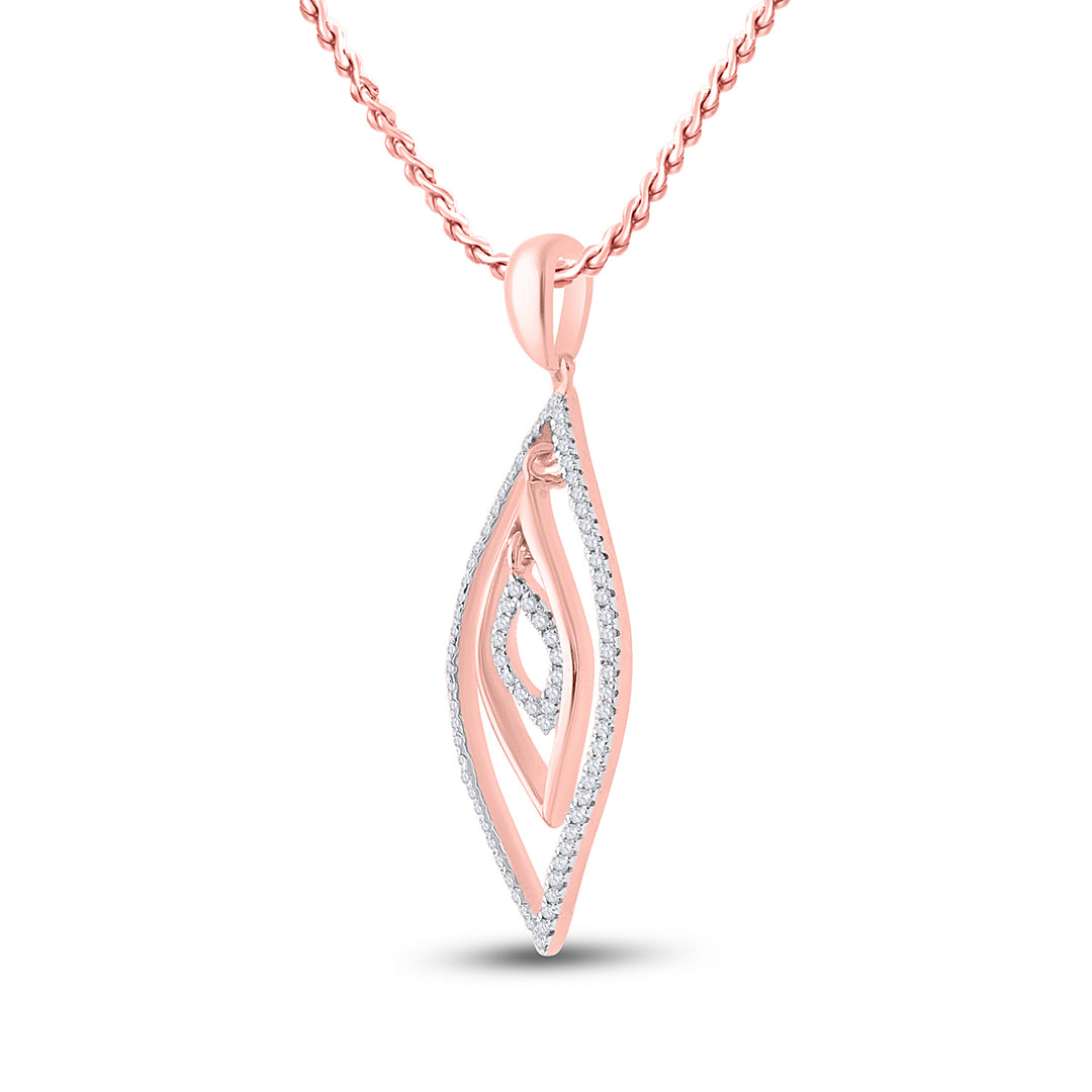 10kt Rose Gold Women's Diamond Triple Nested Oval Outline Pendant 1/4 ctw