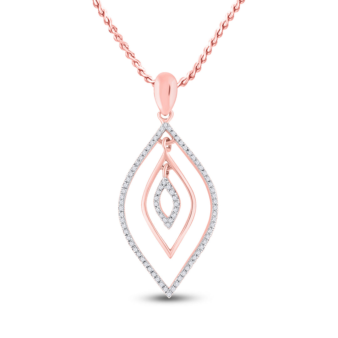 10kt Rose Gold Women's Diamond Triple Nested Oval Outline Pendant 1/4 ctw - view 2