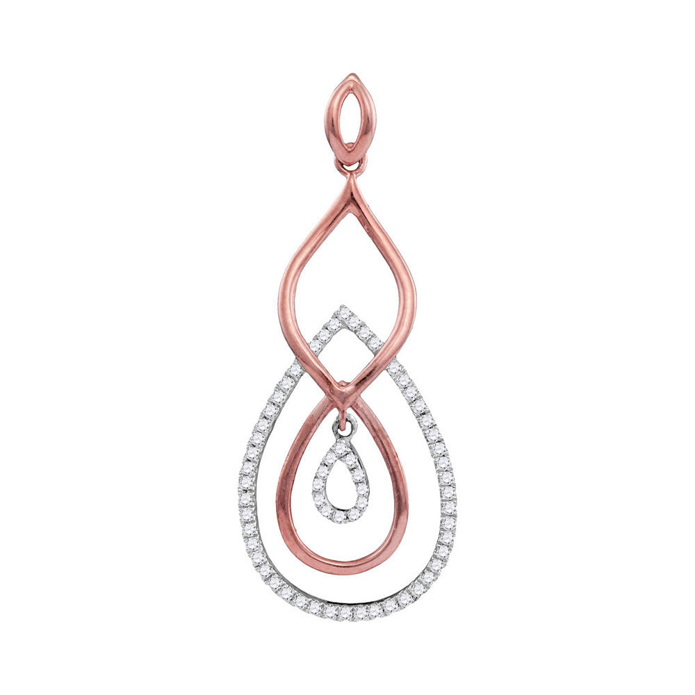 10kt Rose Gold Women's Round Diamond Teardrop Pendant 1/5 ctw
