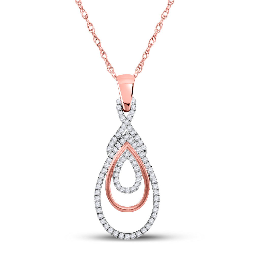 10kt Rose Gold Women's Diamond Triple Nested Teardrop Pendant 1/4 ctw