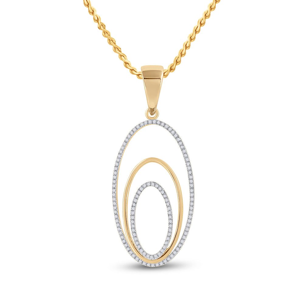 10kt Yellow Gold Women's Diamond Triple Nested Oval Pendant 1/3 ctw - view 2