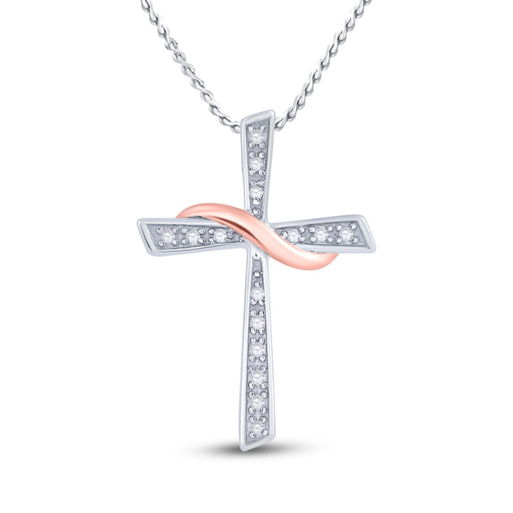 10kt White Gold Women's Diamond Rose Cross Pendant 1/20 ctw - view 2