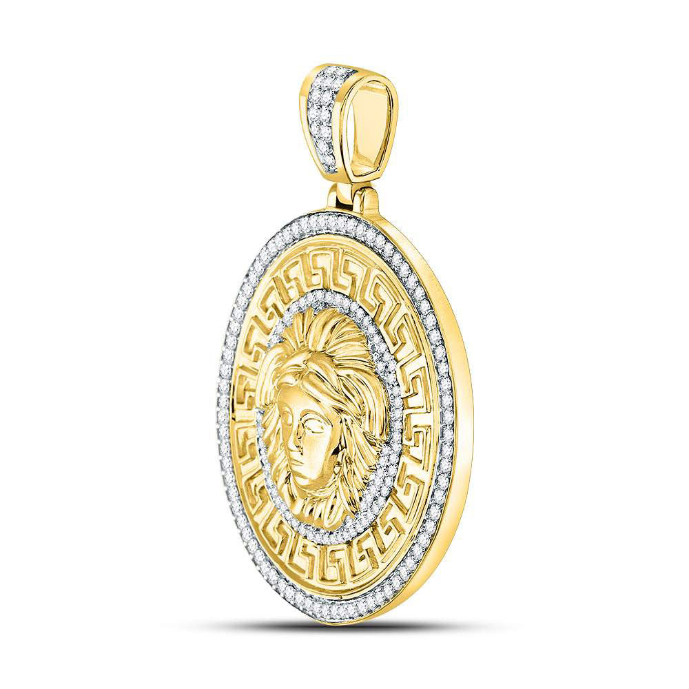 10kt Yellow Gold Men's Diamond Medusa Gorgon Charm Pendant 1-1/2 ctw