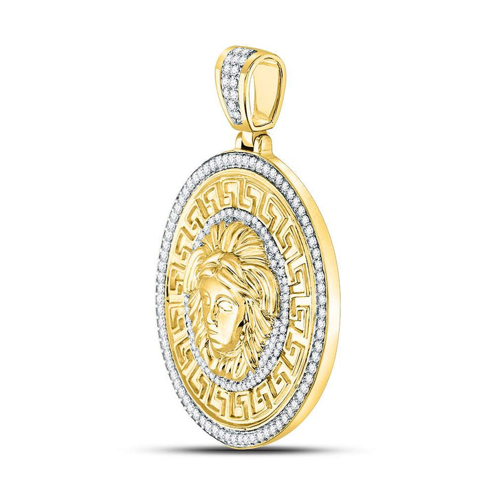 10kt Yellow Gold Men's Diamond Medusa Gorgon Charm Pendant 1-1/2 ctw - view 2