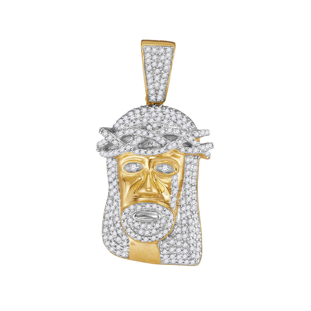 10kt Yellow Gold Men's Diamond Jesus Christ Messiah Head Charm Pendant 3/4 ctw