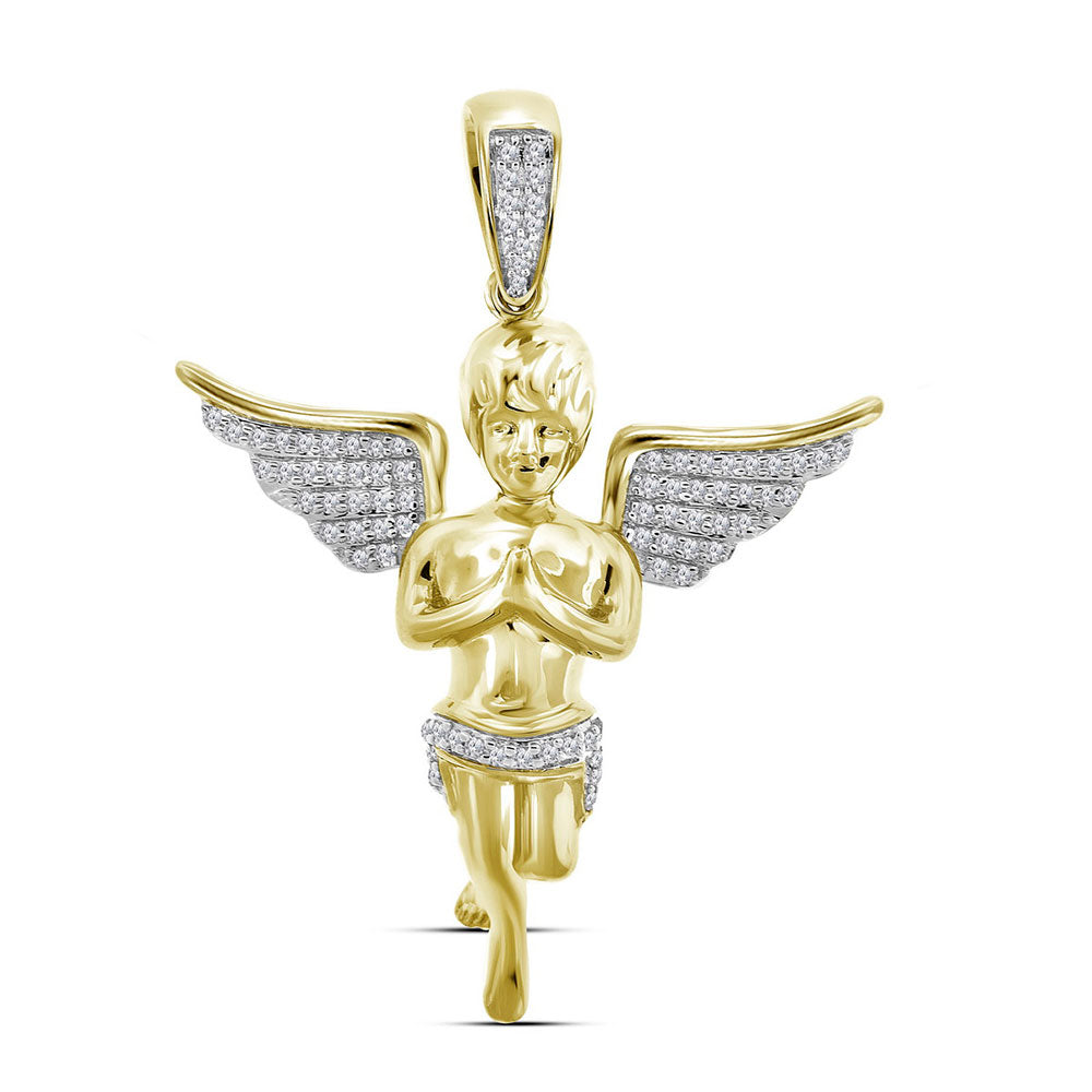 10kt Yellow Gold Men's Round Diamond Angel Charm Pendant 1/4 ctw