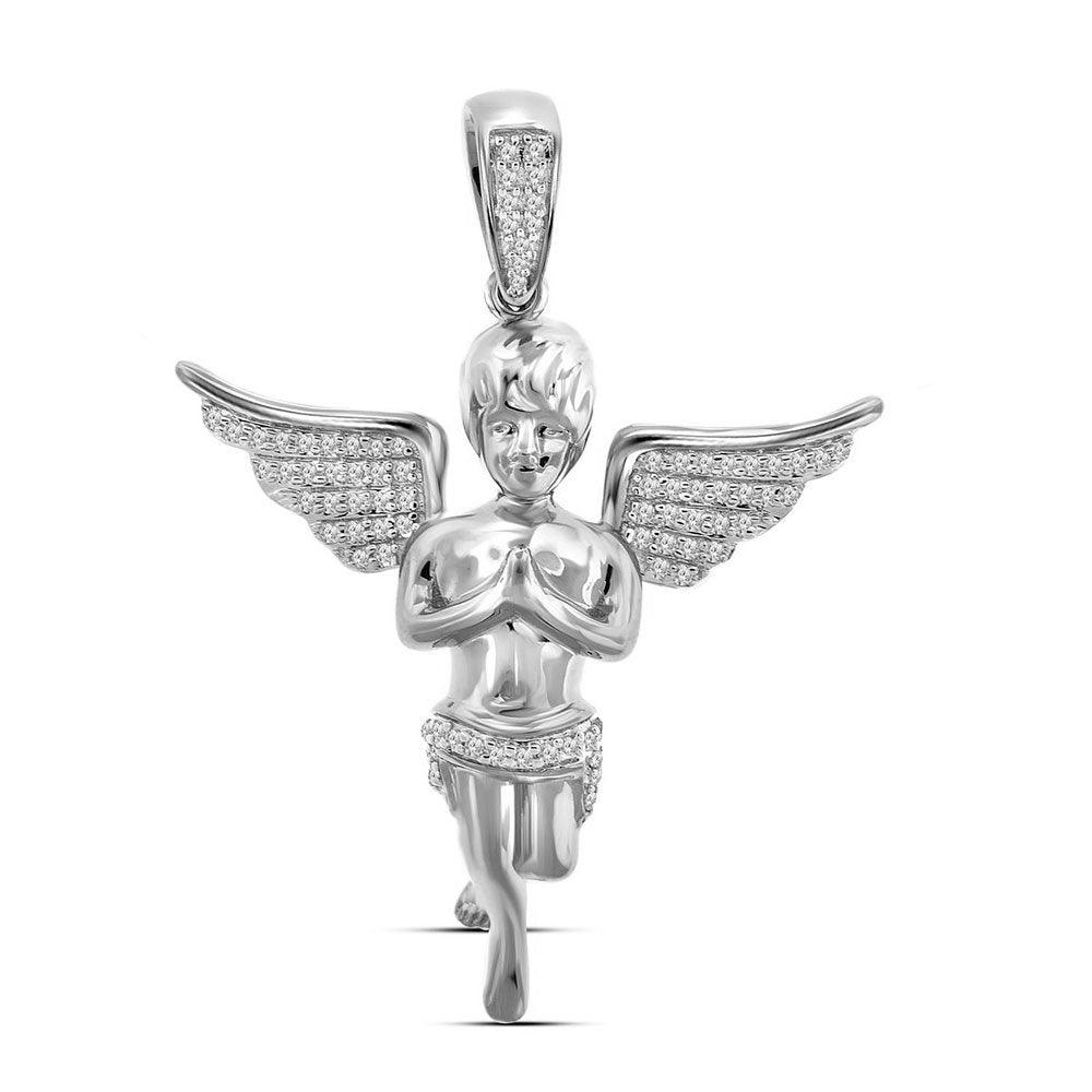 10kt White Gold Men's Diamond Angel Religious Charm Pendant 1/4 ctw