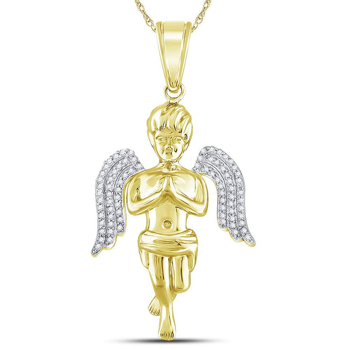 10kt Yellow Gold Men's Diamond Praying Angel Charm Pendant 1/4 ctw