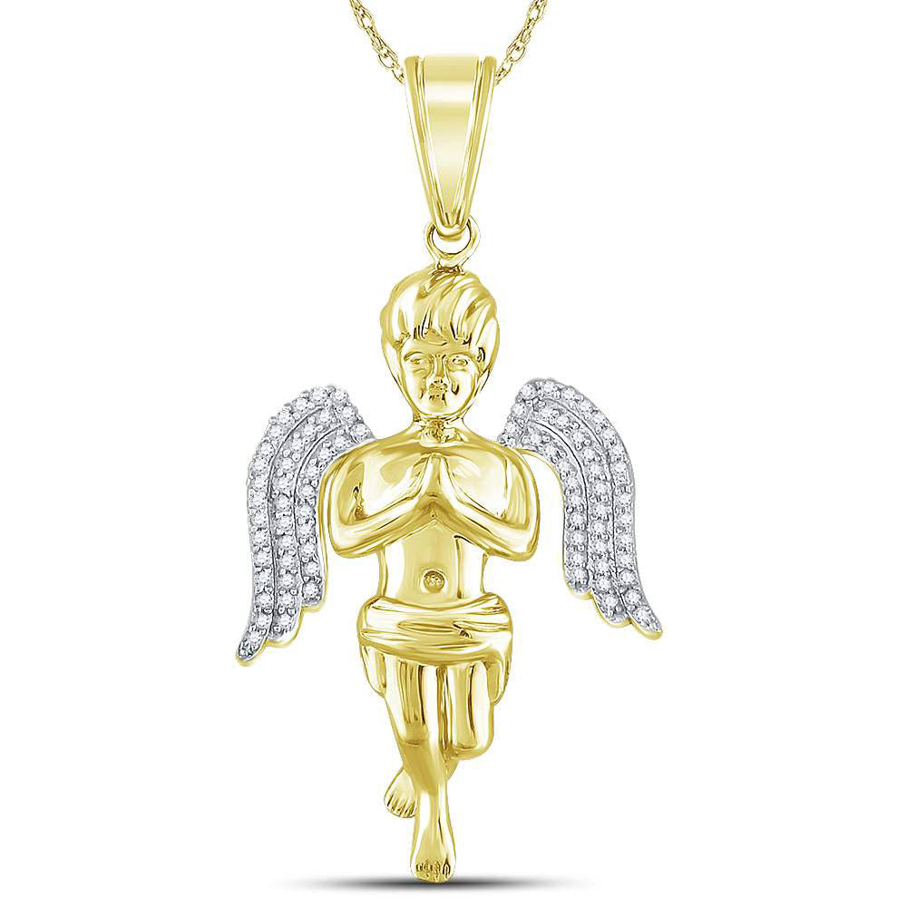 10kt Yellow Gold Men's Diamond Praying Angel Charm Pendant 1/4 ctw - view 2