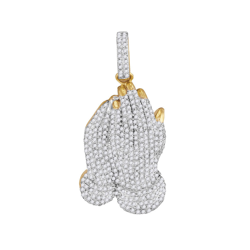 10kt Yellow Gold Men's Diamond Praying Hands Charm Pendant 1 ctw