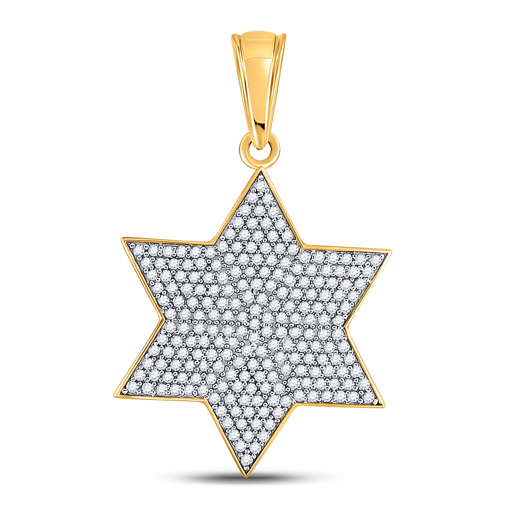 10kt Yellow Gold Men's Diamond Star Magen David Charm Pendant 5/8 ctw