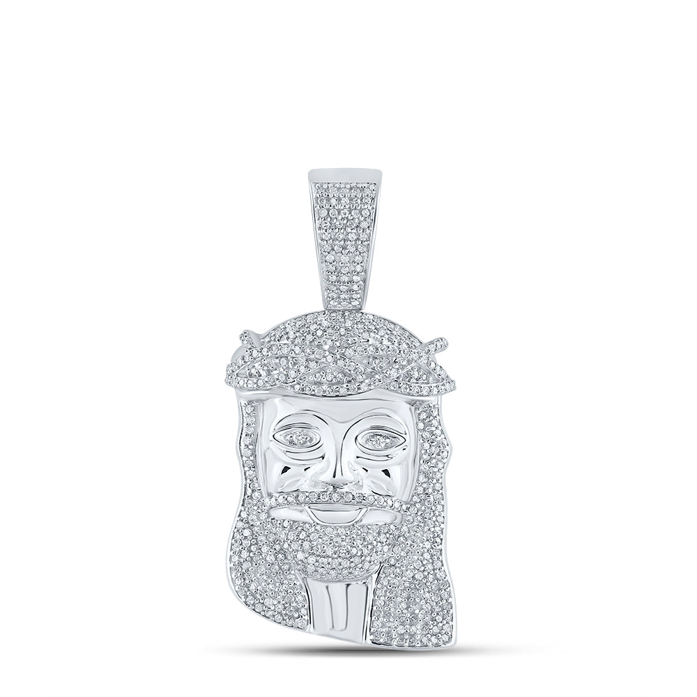 10kt White Gold Men's Diamond Jesus Head Messiah Charm Pendant 1-1/5 ctw