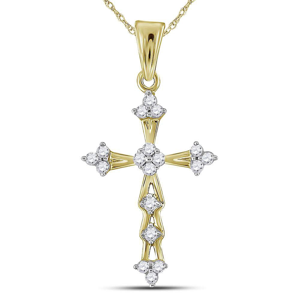 10kt Yellow Gold Women's Diamond Flared Cross Pendant 1/5 ctw
