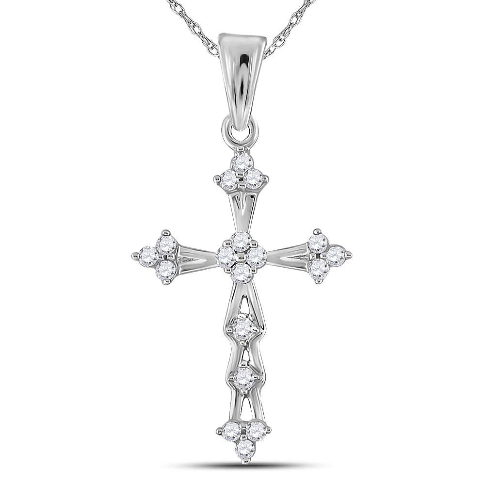 10kt White Gold Women's Diamond Flared Cross Faith Pendant 1/5 ctw