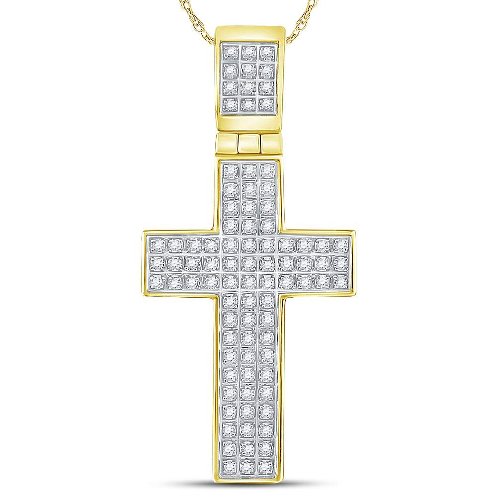 10kt Yellow Gold Men's Round Diamond Cross Charm Pendant 1/4 ctw
