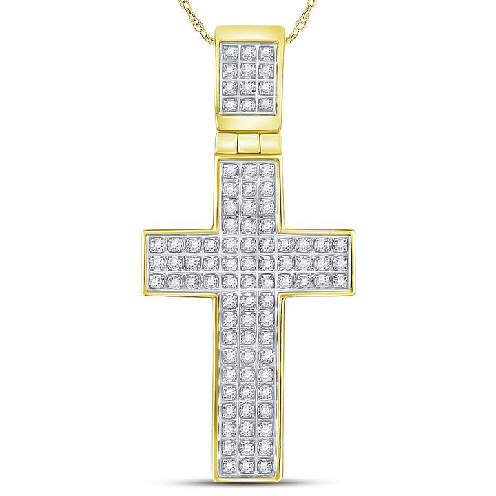 10kt Yellow Gold Men's Round Diamond Cross Charm Pendant 1/4 ctw