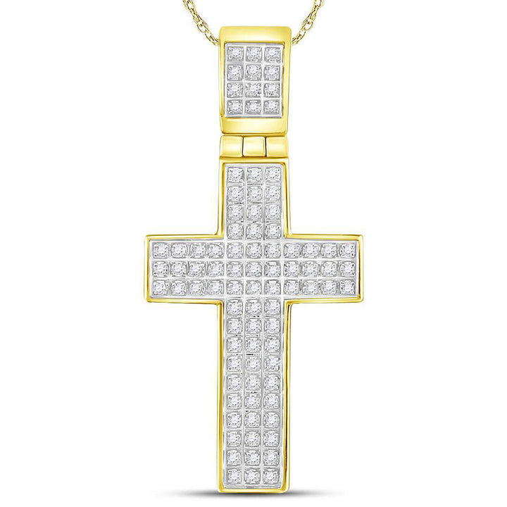 10kt Yellow Gold Men's Round Diamond Cross Charm Pendant 1/4 ctw - view 2