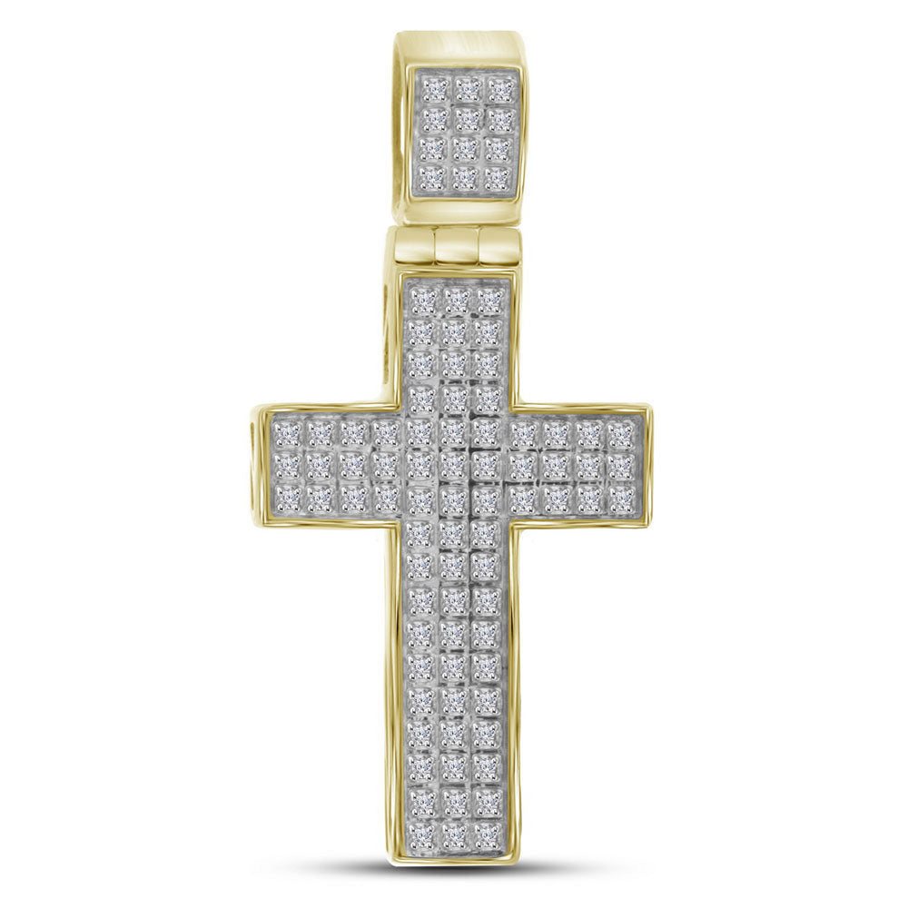 10kt Yellow Gold Men's Round Diamond Cross Charm Pendant 1/4 ctw