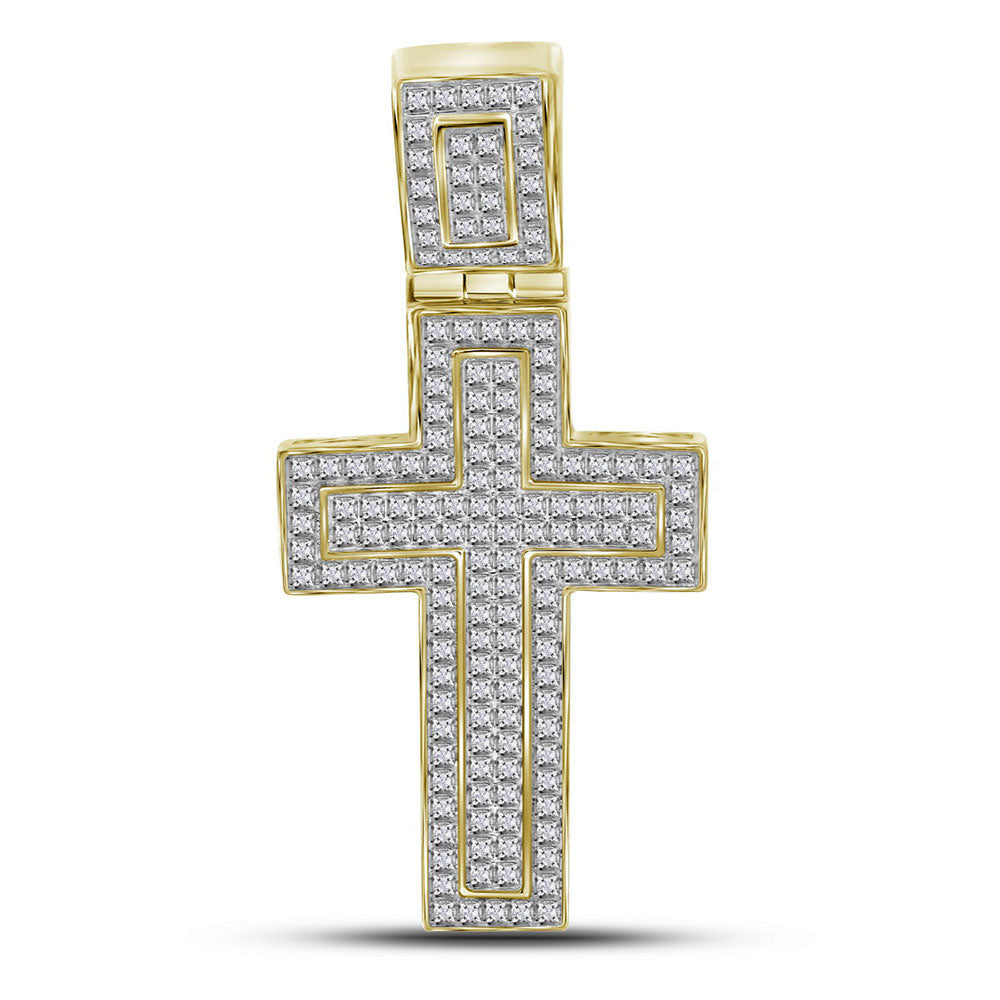 10kt Yellow Gold Men's Diamond Roman Cross Charm Pendant 1/2 ctw