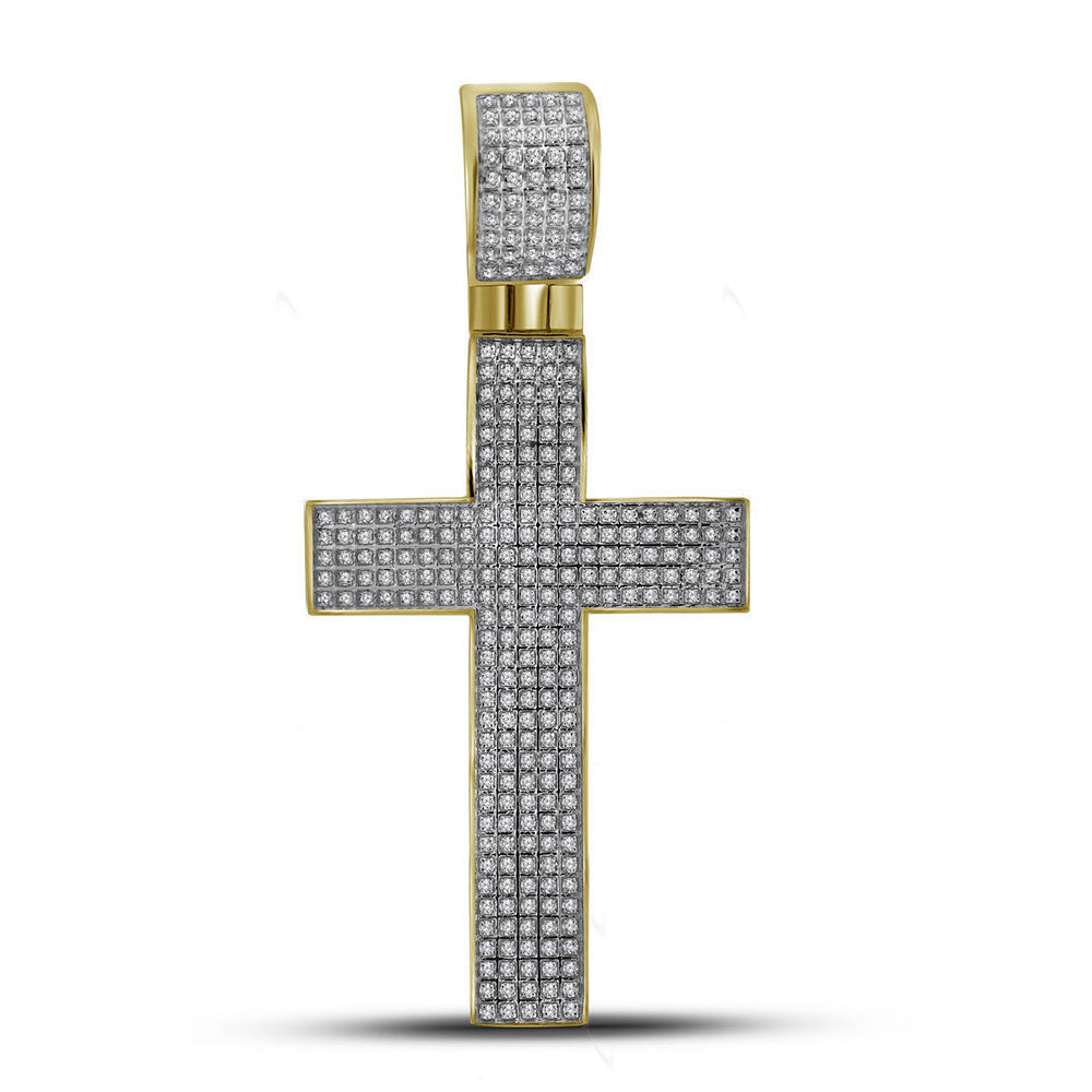 10kt Yellow Gold Men's Diamond Roman Cross Charm Pendant 7/8 ctw
