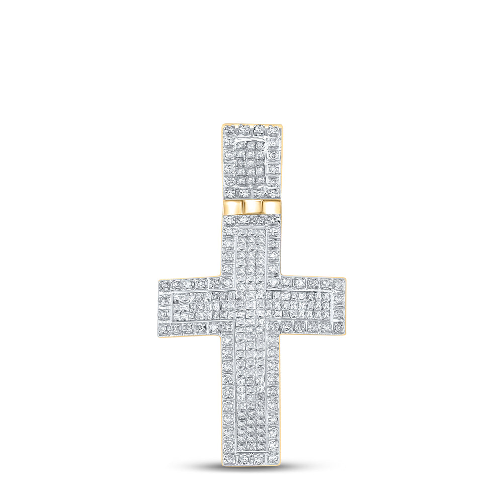 10kt Yellow Gold Men's Diamond Cross Charm Pendant 1 ctw