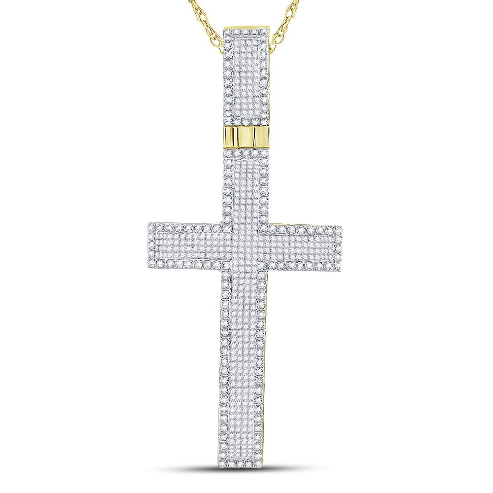 10kt Yellow Gold Men's Princess Diamond Cross Charm Pendant 2-1/2 ctw
