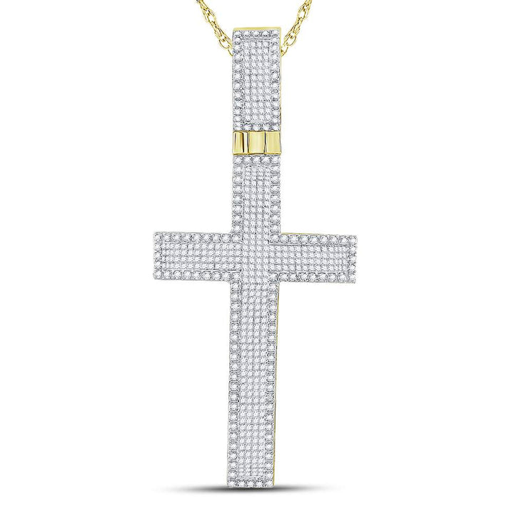 10kt Yellow Gold Men's Princess Diamond Cross Charm Pendant 2-1/2 ctw